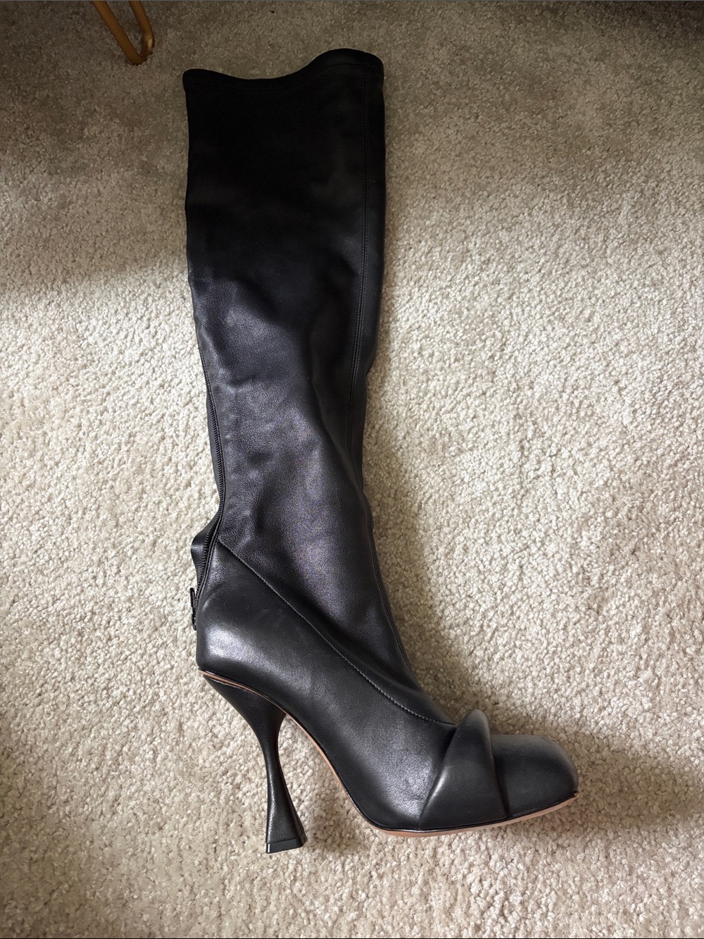 Hanifa Black Knee-High Leather Stiletto Boots